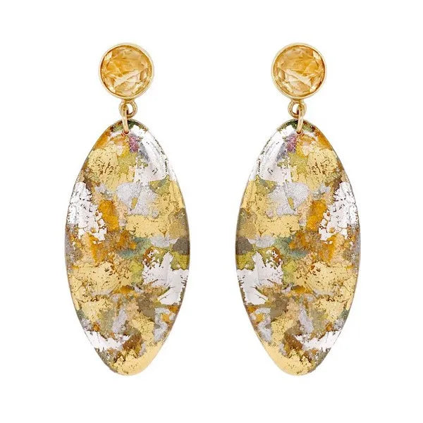Silver Confetti Oblong Earrings With Citrine Post
