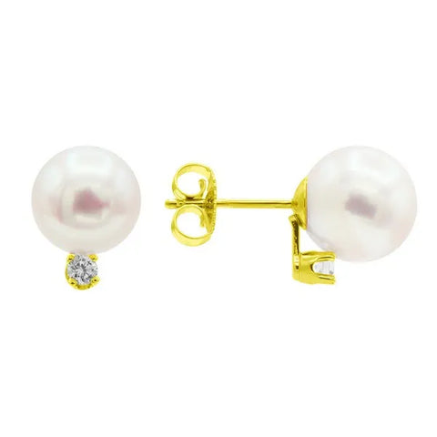 14K Cultured Akoya Pearl Diamond Studs